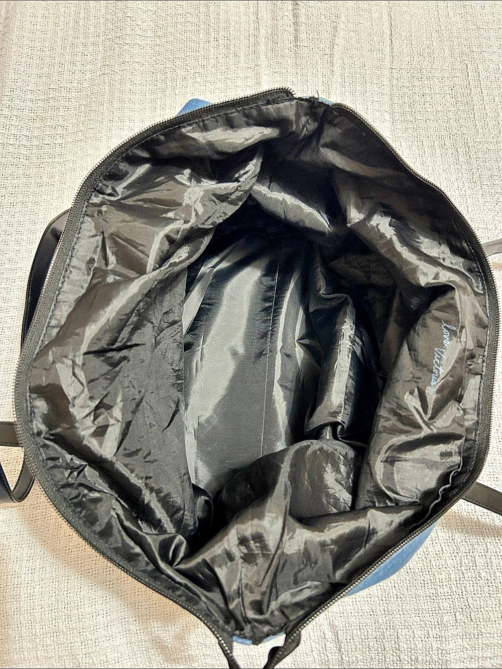 Victoria's Secret Denim & Black Faux Leather Tote - Picture 10 of 11